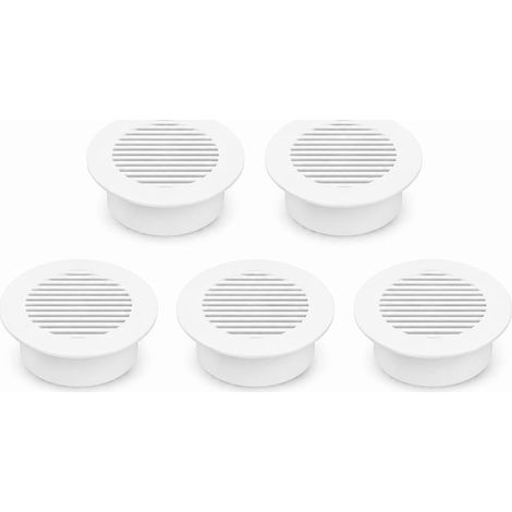 Lot de 5 grilles d'aération rondes en plastique - Différentes tailles et diamètres - Pour meubles, armoire, cuisine, salle de bain, WC, camping-car, caravane, sanitaire (blanc, diamètre 68 mm) (1/5)