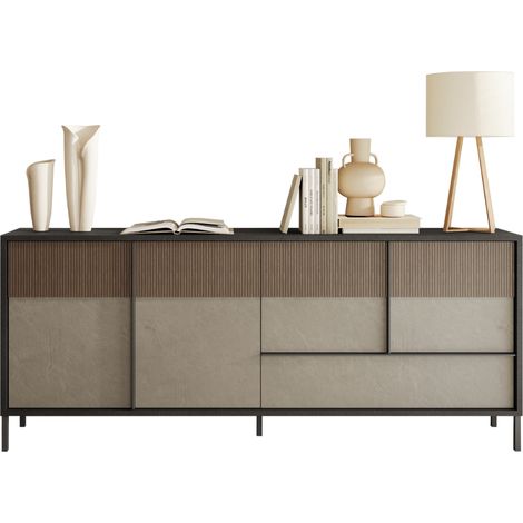 Credenza soggiorno moderna legno 4 ante 1 cassetto 206x40x86cm Adhele - Beige (1/3)