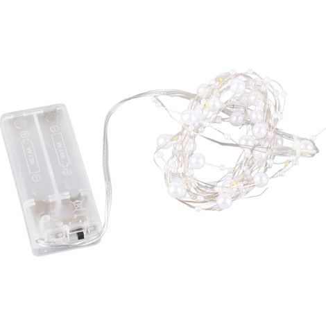 Guirlande lumineuse LED à perles nacrées artificielles, alimentée par piles, pour mariage, anniversaire, fête, Nouvel An, décoration DIY maison et cheminée. (1/5)