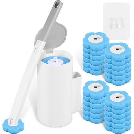 Brosse de toilette, jetable, avec 24 brosses de toilette, éponge, 3 parfums, pour nettoyer les toilettes, les baignoires (brosse de nettoyage + 24 têtes de rechange) (1/5)