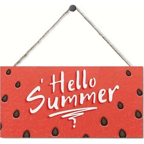 Plaque Murale - Hello Summer - Motif Pastèque - Décoration Intérieure Extérieure - Pour Porte d'Entrée ou Mur - 4x8 Pouces et 6x12 Pouces - Lot de 2 (1/4)