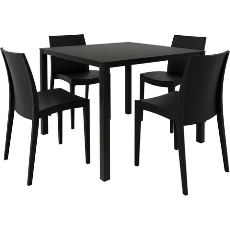 Grandsoleil Garten-Essgruppe Brunch/Venice 4 Personen Stahl/Kunststoff schwarz Sitzgruppe