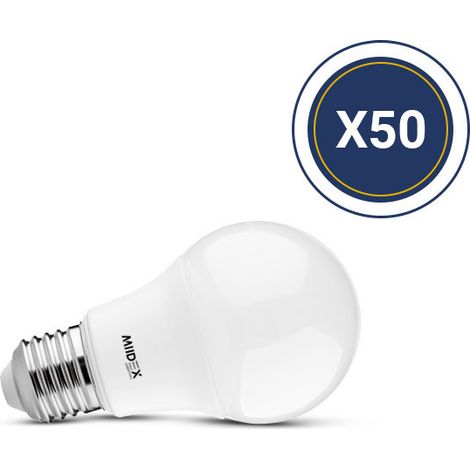Pack de 50 Ampoules LED E27 Bulb 7W A60 Miidex Lighting® blanc-neutre-4000k - non-dimmable (1/2)