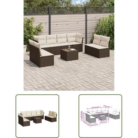 vidaXL Salon de jardin avec coussins 9 pcs marron résine tressée (1/3)