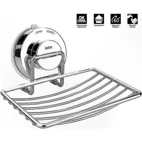 Porte-savon mural en acier inoxydable avec ventouse, panier profond à séchage rapide pour salle de bain, accessoire de douche sans perçage (1/5)
