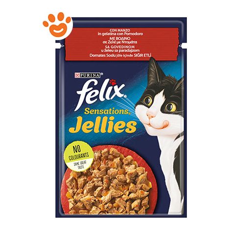 Purina Cat Felix Sensations Jellies Manzo con Pomodoro in Gelatina  - Purina Cat Felix Sensations Jellies Manzo con Pomodoro in Gelatina - Bustina Da 85 Gr