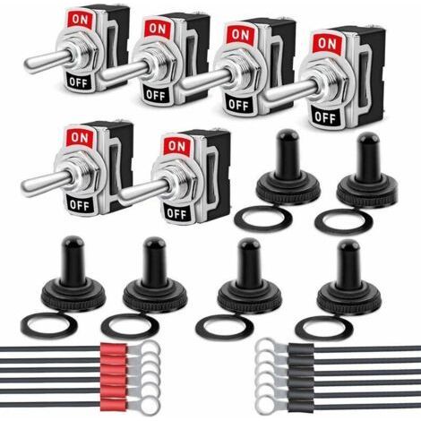6 Pcs Waterproof Rocker Switch, Automotive Lever Switches, AC 250V 6A ON-OFF 2-Position 2-Pin Switch with Pre-Wired, Metal Lever Switch for Boat, Car, Truck (1/5)