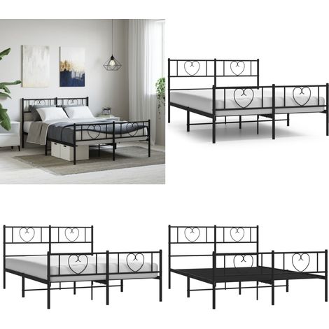 Metallbett ohne Matratze mit Fußteil Schwarz 160x200 cm - Metallbett - Boxspringbetten - Doppelbett - Bettrahmen - Schlafraum - Home & Living (1/5)