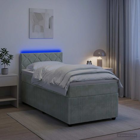 vidaXL Letto con Box Spring, Materasso e LED Grigio Chiaro 90 x 190 cm