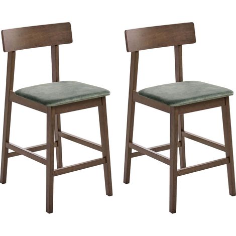 Lot de 2 Chaises de Bar en Bois d'Hévéa Marron Foncé Assise en Polyester Vert Isanti (1/5)