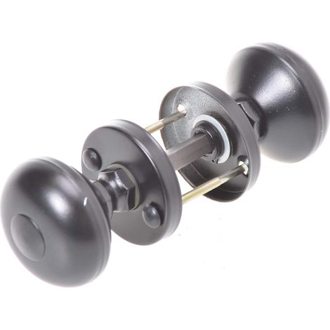 1 Jeu Poignées De Porte Rondes, Aluminium Noir, Bouton Rotatif 55mm, Pour Portes Extérieures (1/5)