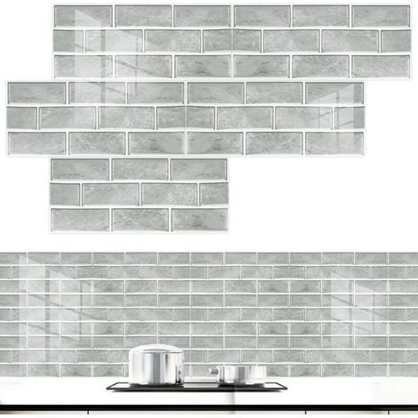 12PCS Kitchen Tile Stickers - PVC Waterproof Wall Decals, Imitation Tile Design (1/5)