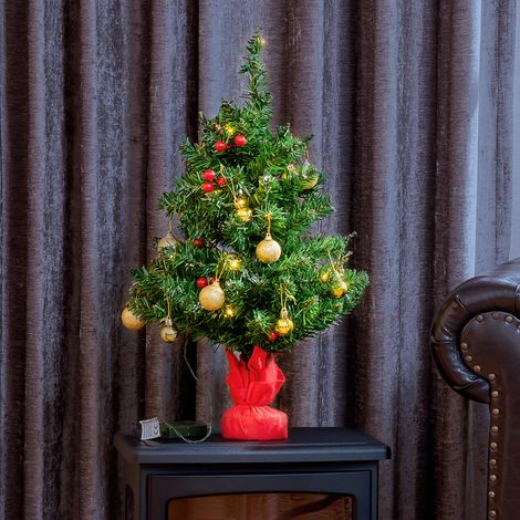 60 cm hoher künstlicher Weihnachtsbaum mit 15 eingebauten LED-Lichtern, 73 Zweigen und Dekoration (1/5)