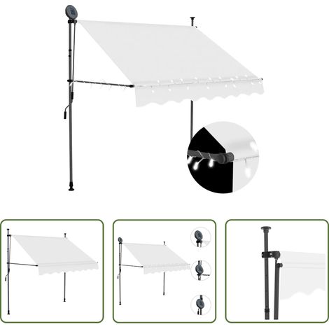 Auvent extérieur - Auvent manuel rétractable avec LED 150 cm Crème (1/5)