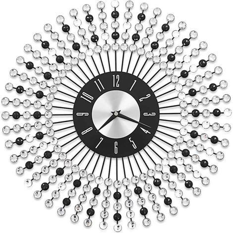 Horloge Murale Décorative Mécanisme à Quartz en Métal Perles de Cristal Noir et Blanc 43 cm (1/5)