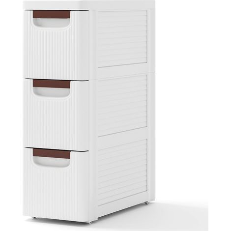 Armario de almacenaje estrecho 42 x 19 x 57 cm con 3 cajones extraíbles y superficie de plástico blanco impermeable 200010267
