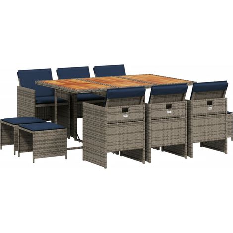 Maison Exclusive - 11-teiliges Garten-Ess-Set mit Kissen, grau, P