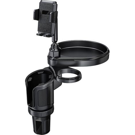 1 porte-gobelet et support de téléphone multifonctionnel 4 en 1 pour voiture - Organisateur de voiture rotatif avec deux porte-gobelets, support de téléphone et plateau