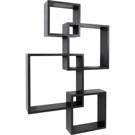 [NON UTILIZZATO] Mensola ripiani a muro parete HHG-711, scaffale sospeso design decorativo quadri cubi, 4 ripiani MVG, nero