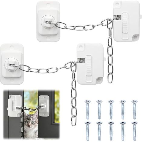 Raambeveiliging, ketting, raamzekeringen, zonder boren, verstelbaar raamslot, te gebruiken voor ramen, balkons, deuren, kasten, koelkasten, 2 stuks (wit) (1/5)