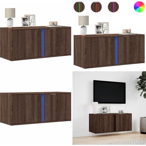 vidaXL Meuble TV mural avec lumières LED chêne marron 80x31x35 cm (1/5)