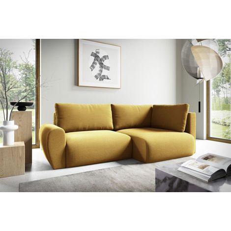 Ecksofa Schlafsofa GALAN MINI Stoff Poso Honiggelb Ottomane Rechts