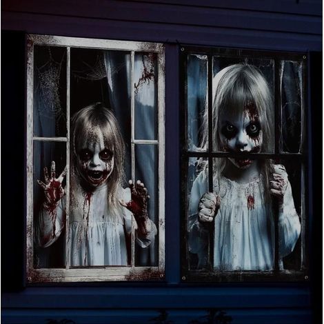 2pcs Halloween Decoration Effrayant Fenetre Deco Halloween pour Exterieur Interieur Couverture de Fenêtre DECORATION DE FETE MURALE (1/5)