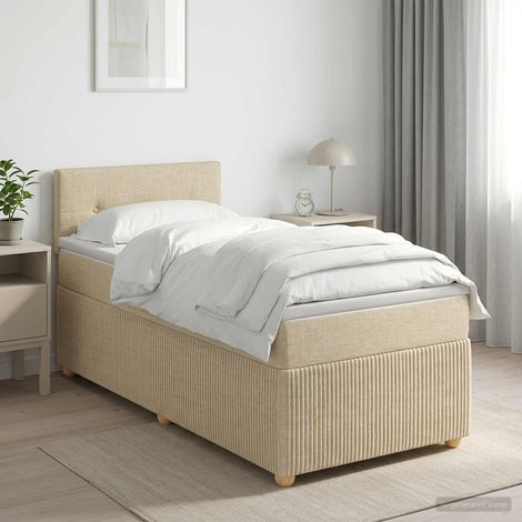 Cama box spring con colchón Crema 100 x 200 cm Tela (1/5)