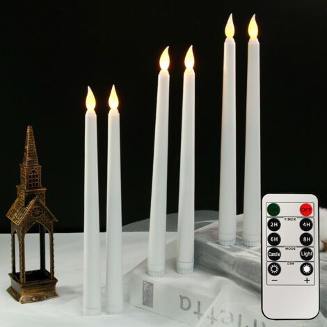 Set of 6 LED Candles - Flameless Flashing Lights with Batteries with Remote Control for Table, Dinner, Christmas, Halloween and Wedding-White (1/4)