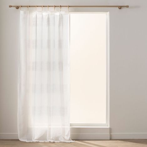 Rideau Voilage à Œillets en Bois "Dalton" 140x240cm Blanc (1/5)