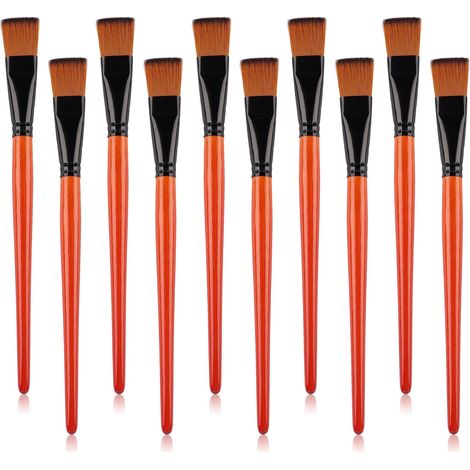 Juego de 10 pinceles planos - Ancho: 20 mm - Para acuarela - Nylon - Para pintura al óleo, acuarela, gouache, pintura acrílica, pintura corporal (1/5)