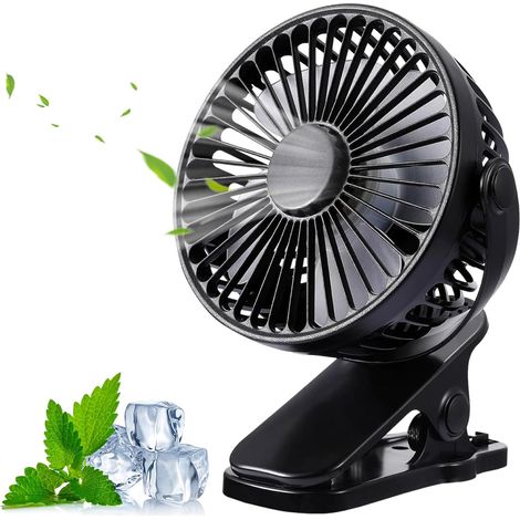 Ventilateur de Bureau, Ventilateur Pince Petit, Mini Ventilateur USB Silencieux 3 Vitesses Rotation 720° Ventilateurs Portable Rechargeable