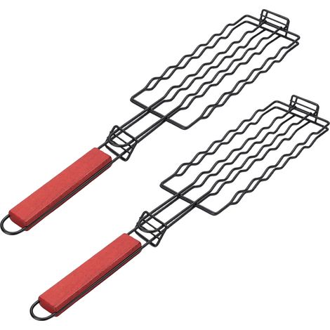 Hot-Dog-Halter, 2-teilig, Wurstkorb für Grill, Grillzange aus Drahtgeflecht, hitzebeständiger Holzgriff, leicht zu reinigen, schwarz. (1/5)