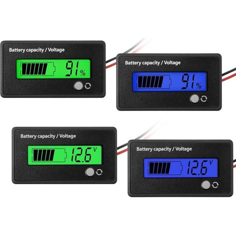 4Pcs DC 12V 24V 36V 48V 72V Compteur Batterie avec Alarme, Indicateur de Tension Capacité Batterie Moniteurs Jauge Batterie Plomb-Acide et Indicateur Batterie Lithium-ION (Vert et Bleu)
