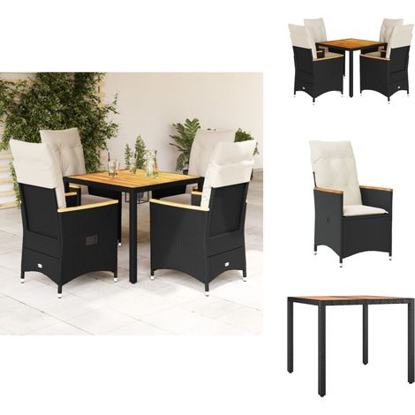 Ensemble à manger de jardin coussins 5pcs Noir Résine tressée - Ensemble Salon De Jardin - Mobilier De Jardin - Chaises Pliantes - Table De Jardin - Set De Jardin (1/5)