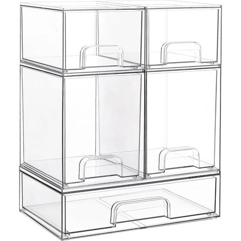 Ensemble de 5 petites boîtes de rangement transparentes empilables, boîte à maquillage en acrylique pour salle de bain (pour coiffeuse, rangement, organisation de la maison) (1/5)
