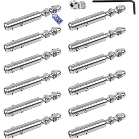 Stainless Steel Wire Rope Tensioner with Threaded Rod and Allen Wrench, Stainless Steel Cable Clamp for Fixing and Tensioning Cables Filler Railing Balustrades (1/4)