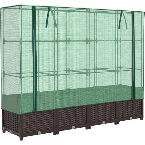Jardinière bac lit surélevé plantes fleurs terrasse jardin surélevée avec housse aspect rotin 160 x 40 x 138 cm Marron (1/5)