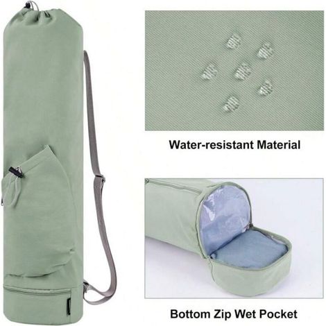 Sac de transport pour tapis de yoga avec poche pour bouteille d'eau et poche imperméable au fond, sac de rangement multifonctionnel