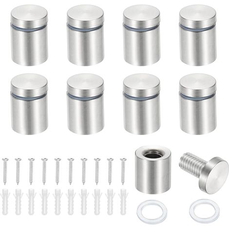 Lot de 8 vis entretoises de 1,9 x 2,5 cm en acier inoxydable pour panneau mural, matériel de montage, clou pour accrocher des panneaux en acrylique, cadre photo, argent (1/5)