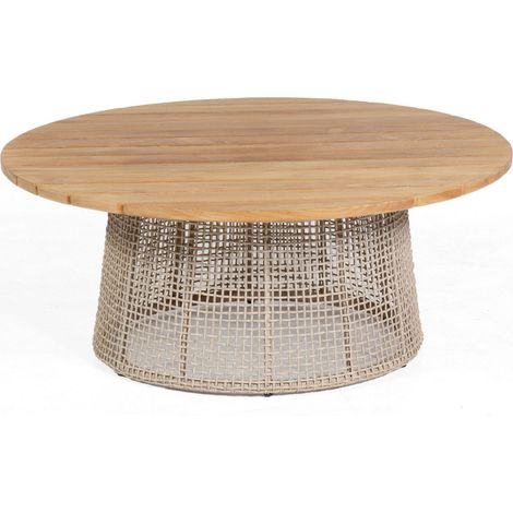 Sonnenpartner Lounge-Tisch Couture Ø 100 cm Teak/Aluminium mit Polyrope white-shell Loungetisch Beis