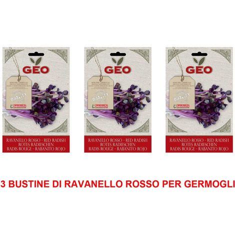 3 CONFEZIONI SEMI BIO DI RAVANELLO ROSSO PER GERMOGLI 13GR