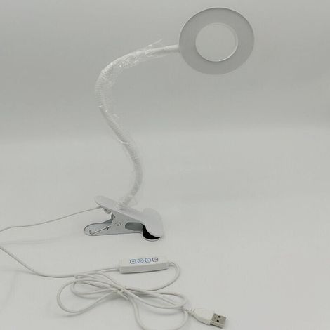Lampada da scrivania con clip, luminosità regolabile, lampada da lettura regolabile, lampada da scrivania LED USB per studio e lavoro, bianca (1/4)