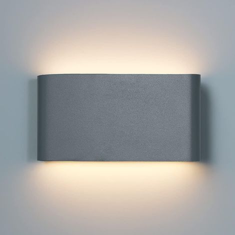 Applique murale d'extérieur LED 12 W étanche en aluminium pour porche, couloir de jardin, applique murale intérieure, blanc chaud 3000 K (gris)