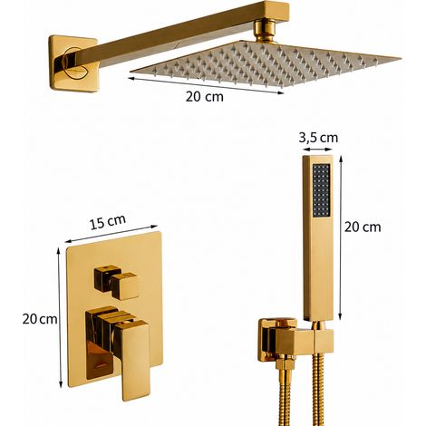 Ensemble de douche encastré doré carré double fonction avec pommeau de tête 10 en acier inoxydable 4 g – Livraison gratuite