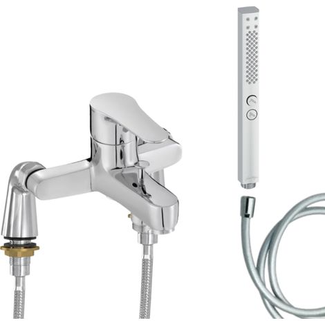 Mitigeur baignoire JACOB DELAFON July + pommeau de douche Shift+ carré + flexible de douche lisse + colonnettes Idro'Flex (1/4)