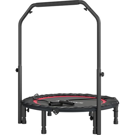 Trampoline pliable Ø avec poignée réglable multifonctionnel noir pour salon Ø102 réglable, cadre acier renforcement jambes corps, rouge (1/5)