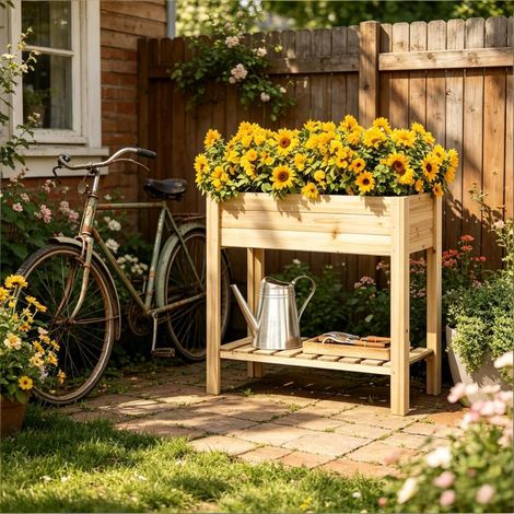 Potager surélevé, jardinière à herbes aromatiques, bac à plantes avec étagère de rangement (1/5)