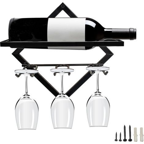 Casier à vin mural métal avec porte-verres intégré