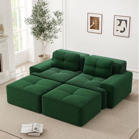 Divano modulare 2 posti con pouf in velluto a coste OKMYHOME (1/5)